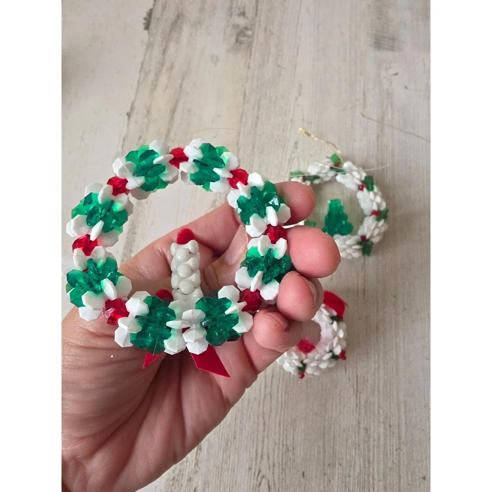 Vintage beaded wreath bird candle ornament Xmas tree